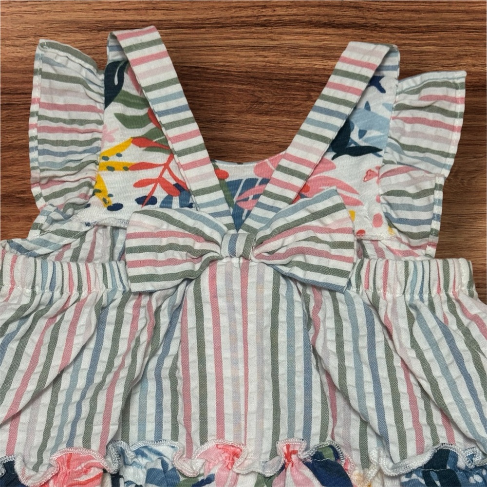 Bonnie Baby Pastel Stripe & Floral Ruffle Romper Size 12 Months - Picture 3 of 5